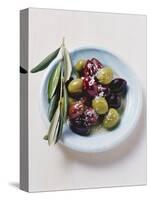 Olives and Olive Sprig on Plate-Eising Studio - Food Photo and Video-Stretched Canvas