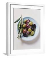 Olives and Olive Sprig on Plate-Eising Studio - Food Photo and Video-Framed Photographic Print