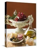 Olives, Sausage, Parmesan, Bread, Olive Oil and Red Grapes-null-Stretched Canvas