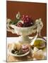 Olives, Sausage, Parmesan, Bread, Olive Oil and Red Grapes-null-Mounted Photographic Print