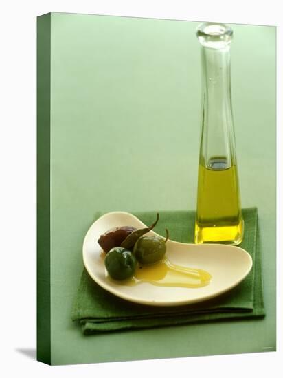 Olives with Olive Oil-Louise Lister-Stretched Canvas