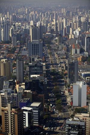 View over Sao Paulo Skyscrapers and Traffic Jam from Taxi Helicopter