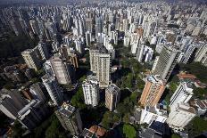 View over Sao Paulo Skyscrapers and Traffic Jam from Taxi Helicopter-Olivier Goujon-Photographic Print