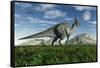 Olorotitan Duckbill Dinosaurs Grazing-null-Framed Stretched Canvas