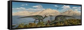 Olorotitan Duckbilled Dinosaurs Grazing-null-Framed Stretched Canvas