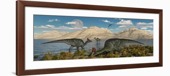 Olorotitan Duckbilled Dinosaurs Grazing-null-Framed Premium Giclee Print