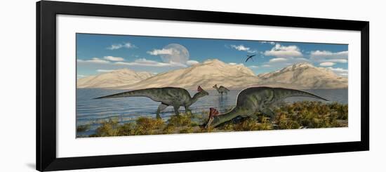 Olorotitan Duckbilled Dinosaurs Grazing-null-Framed Premium Giclee Print