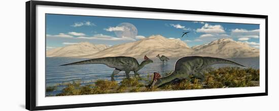 Olorotitan Duckbilled Dinosaurs Grazing-null-Framed Premium Giclee Print