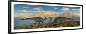 Olorotitan Duckbilled Dinosaurs Grazing-null-Framed Premium Giclee Print