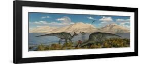 Olorotitan Duckbilled Dinosaurs Grazing-null-Framed Art Print