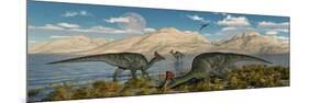 Olorotitan Duckbilled Dinosaurs Grazing-null-Mounted Art Print
