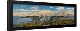 Olorotitan Duckbilled Dinosaurs Grazing-null-Framed Art Print