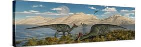 Olorotitan Duckbilled Dinosaurs Grazing-null-Stretched Canvas