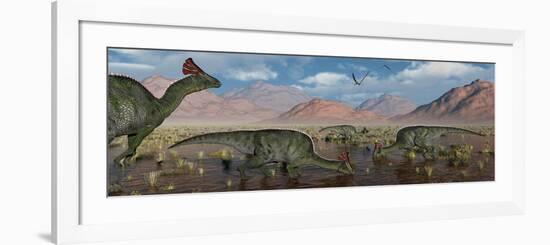 Olorotitan Duckbilled Dinosaurs Grazing-null-Framed Premium Giclee Print