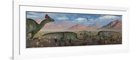 Olorotitan Duckbilled Dinosaurs Grazing-null-Framed Premium Giclee Print