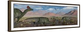 Olorotitan Duckbilled Dinosaurs Grazing-null-Framed Premium Giclee Print