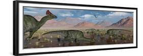 Olorotitan Duckbilled Dinosaurs Grazing-null-Framed Premium Giclee Print