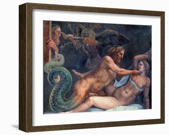 Olympia is Seduced by Jupiter, Whose Thunderbolt is Seized by an Eagle-Giulio Romano-Framed Giclee Print