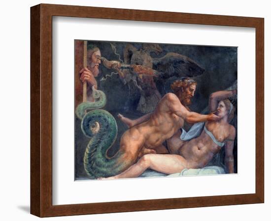 Olympia is Seduced by Jupiter, Whose Thunderbolt is Seized by an Eagle-Giulio Romano-Framed Giclee Print