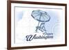 Olympia, Washington - Beach Chair and Umbrella - Blue - Coastal Icon-Lantern Press-Framed Art Print