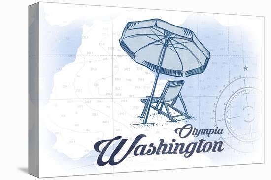 Olympia, Washington - Beach Chair and Umbrella - Blue - Coastal Icon-Lantern Press-Stretched Canvas