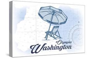 Olympia, Washington - Beach Chair and Umbrella - Blue - Coastal Icon-Lantern Press-Stretched Canvas