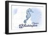 Olympia, Washington - Seahorse - Blue - Coastal Icon-Lantern Press-Framed Art Print