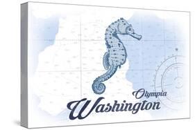 Olympia, Washington - Seahorse - Blue - Coastal Icon-Lantern Press-Stretched Canvas