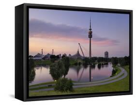 Olympiapark and Olympiaturm at Dusk, Munich, Bavaria, Germany, Europe-Gary Cook-Framed Stretched Canvas