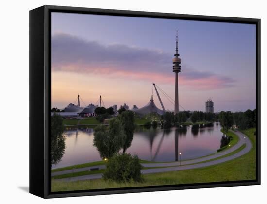 Olympiapark and Olympiaturm at Dusk, Munich, Bavaria, Germany, Europe-Gary Cook-Framed Stretched Canvas