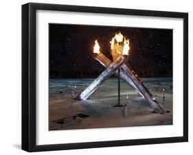 Olympic Flame During the Opening Ceremony for the Vancouver 2010 Olympics-null-Framed Photographic Print