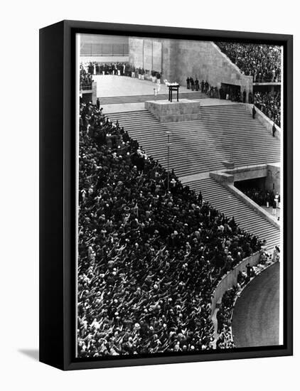 Olympic Flame Is Lit in the Stadium in Berlin-null-Framed Stretched Canvas