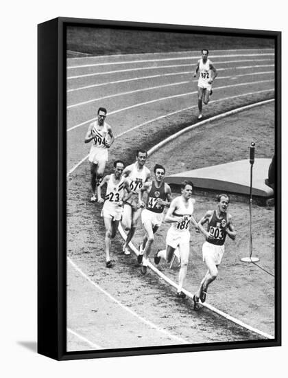 Olympic Games 1952 : Emil Zatopek in the Lead During 5000 M. Race July 25, 1952-null-Framed Stretched Canvas