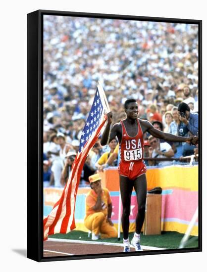 Olympic Games in Los Angeles, 1984 : 100M : Carl Lewis Winner-null-Framed Stretched Canvas