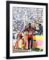 Olympic Games in Los Angeles, 1984 : 100M : Carl Lewis Winner-null-Framed Photo