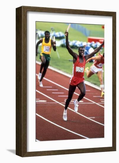 Olympic Games in Los Angeles, 1984 : 4X100M : American Team Is Winner : Carl Lewis-null-Framed Photo