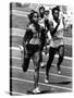 Olympic Games in Los Angeles, 1984 : American Evelyn Ashford Winning the 100M, on R : Heather Oaks-null-Stretched Canvas