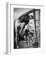 Olympic High Jumper Walter Davis Doing Ballet Exercises in Class of Women Dancers-John Dominis-Framed Premium Photographic Print