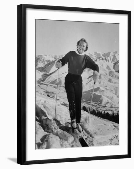 Olympic Hopeful, Jill Kinmont, Leaning Forward on Ski Pole, at Sun Valley Training Camp-null-Framed Premium Photographic Print