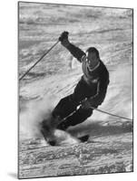 Olympic Hopeful, Tom Corcoran, Demonstrating Down Hill Turn, at Sun Valley Training Camp-null-Mounted Premium Photographic Print