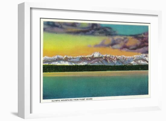 Olympic Mountains from Puget Sound - Olympic National Park-Lantern Press-Framed Art Print