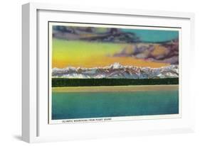 Olympic Mountains from Puget Sound - Olympic National Park-Lantern Press-Framed Art Print