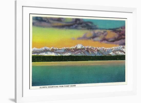 Olympic Mountains from Puget Sound - Olympic National Park-Lantern Press-Framed Premium Giclee Print