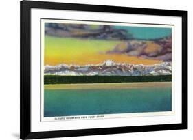 Olympic Mountains from Puget Sound - Olympic National Park-Lantern Press-Framed Premium Giclee Print