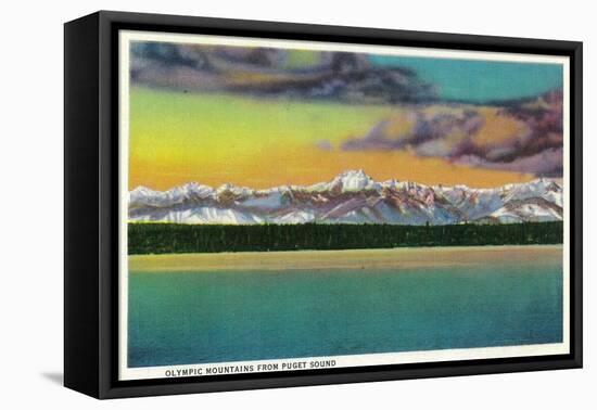 Olympic Mountains from Puget Sound - Olympic National Park-Lantern Press-Framed Stretched Canvas