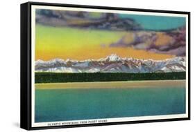 Olympic Mountains from Puget Sound - Olympic National Park-Lantern Press-Framed Stretched Canvas