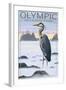 Olympic National Park - Heron and Fog Shorline-Lantern Press-Framed Art Print