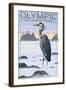 Olympic National Park - Heron and Fog Shorline-Lantern Press-Framed Art Print