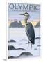 Olympic National Park - Heron and Fog Shorline-Lantern Press-Framed Art Print