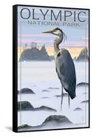 Olympic National Park - Heron and Fog Shorline-Lantern Press-Framed Stretched Canvas
